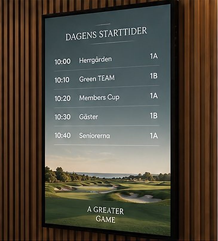 Digital starttidstavla på en golfklubb
