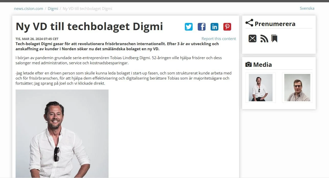 Pressrelease: Ny VD till techbolaget Digmi